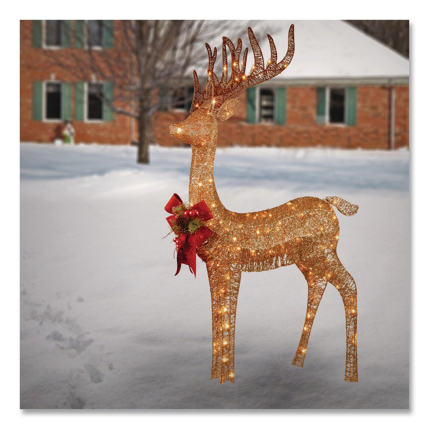 National Tree Company® Pre-Lit Standing Reindeer, AC Powered, Warm White LED Lights, 20.5" x 27" x 48", Champagne (NTTDF105010U)