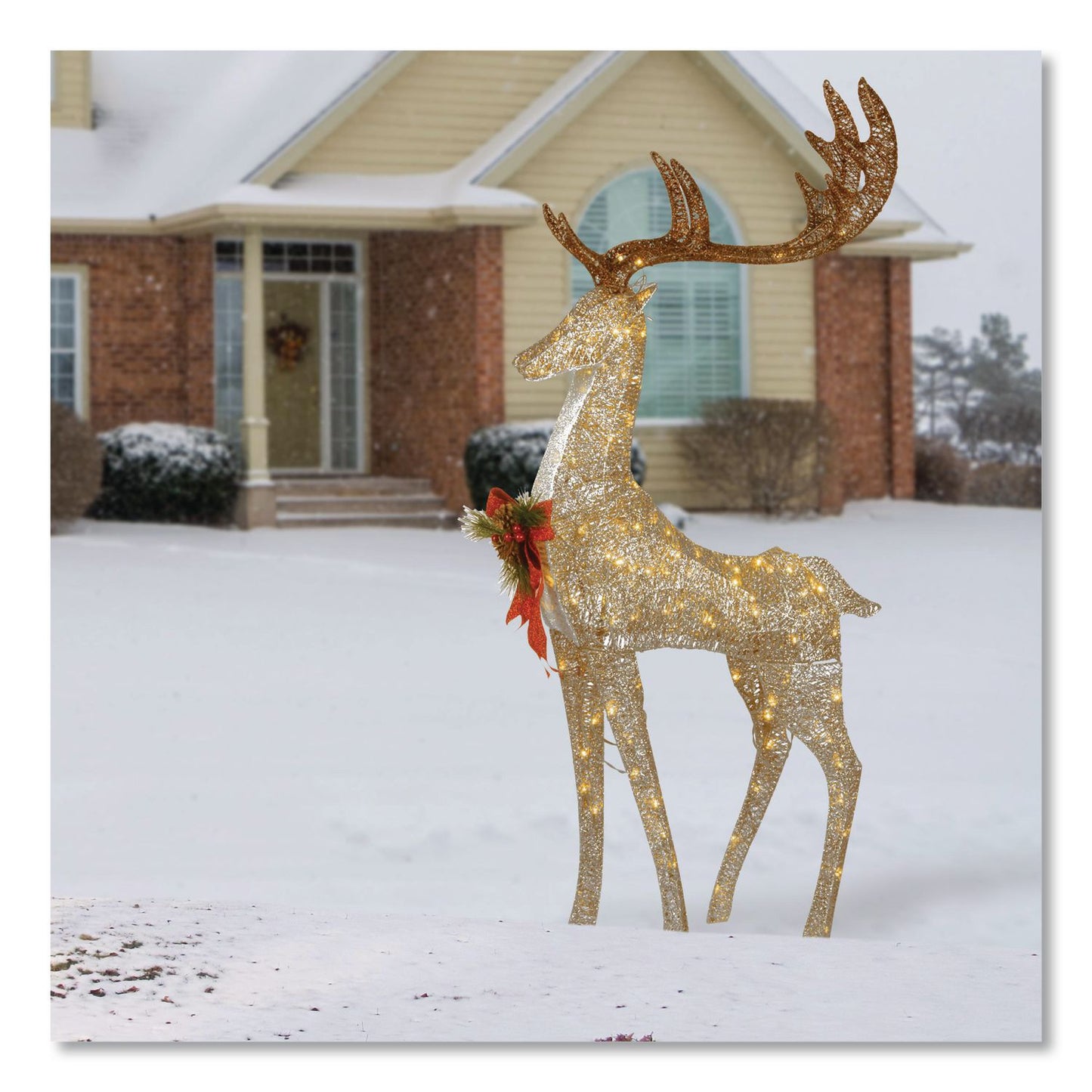National Tree Company® Pre-Lit Crystal Champagne Standing Buck, AC Powered, Warm White LED Lights, 9" x 26" x 55", Assorted Colors (NTTDF120005U)