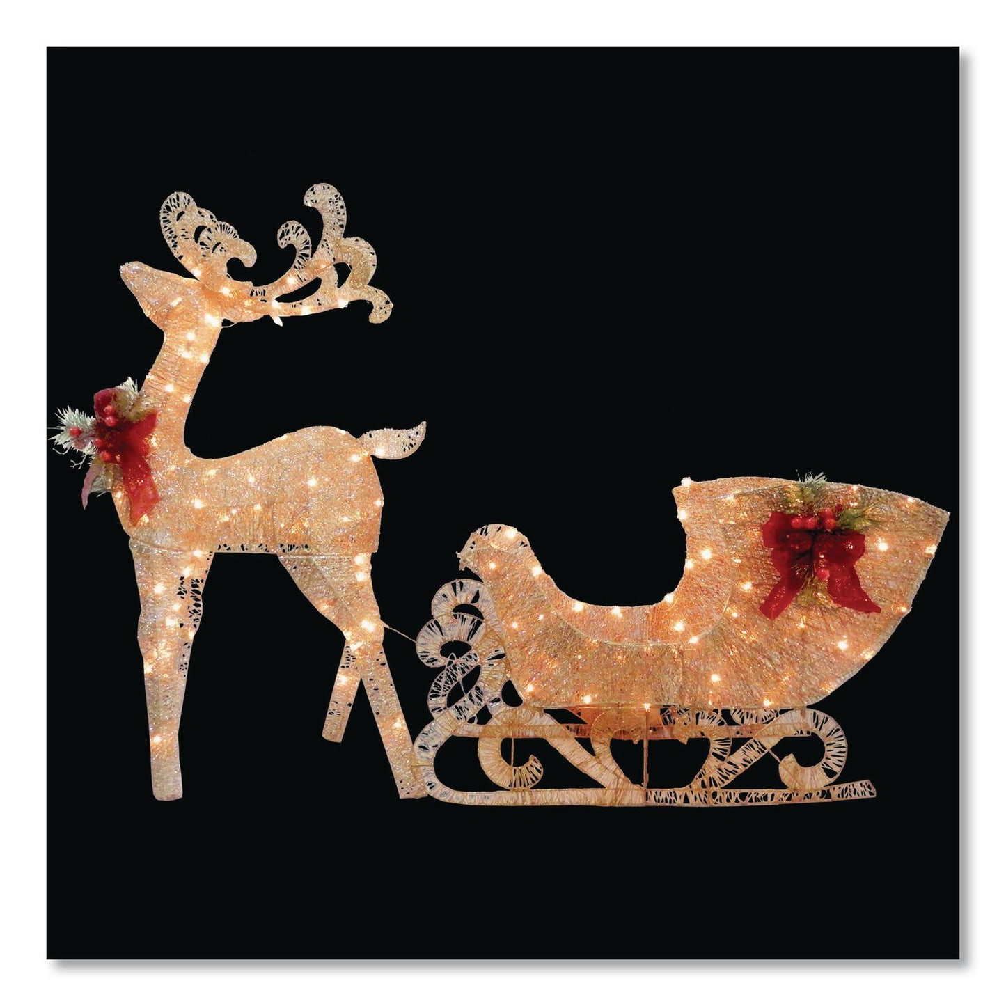 National Tree Company® Champagne Reindeer Pulling Sleigh, AC Power, Warm White LED Lights, 13.5" x 24" x 48" Reindeer, 13.5" x 38.5" x 24" Sleigh (NTTDF140009U)