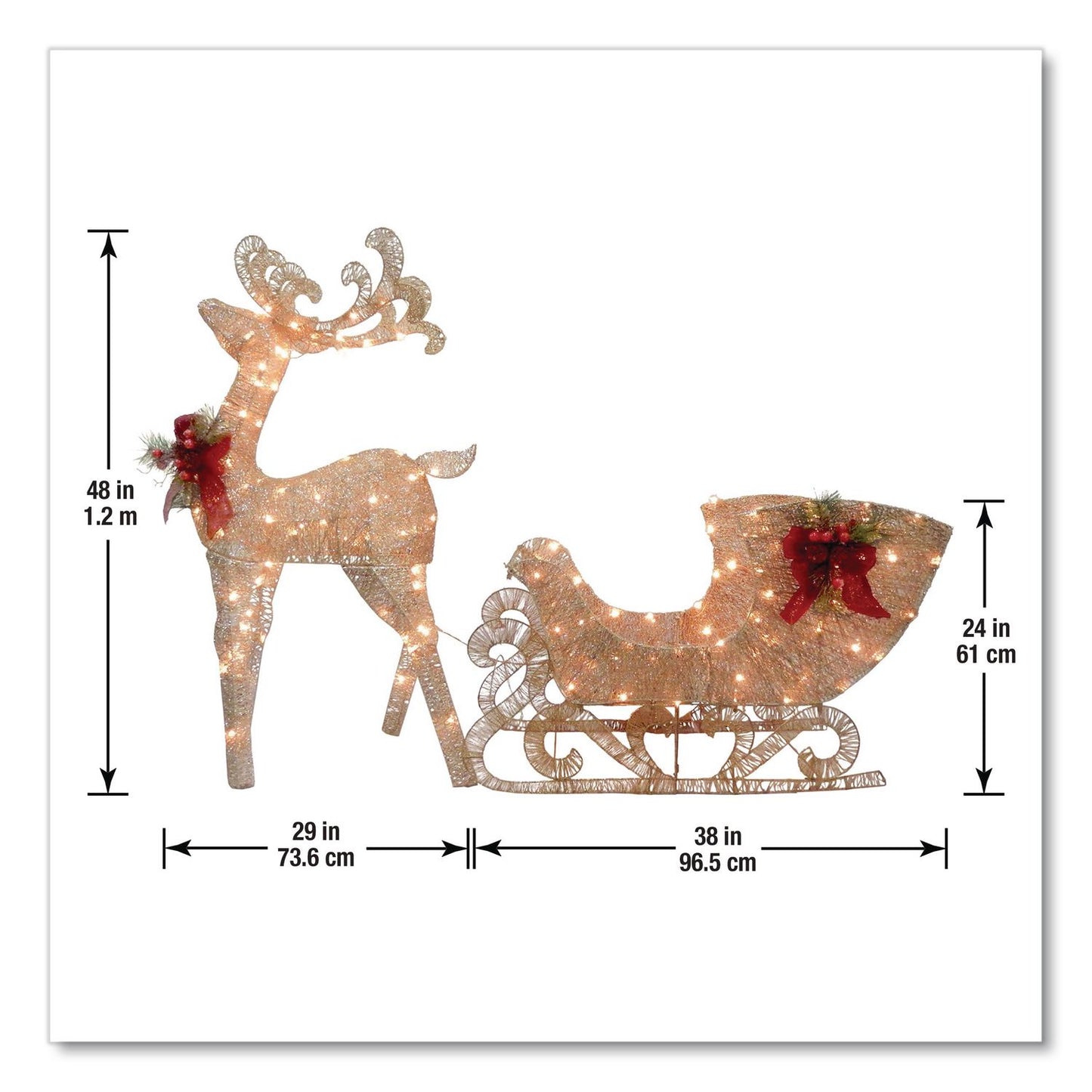 National Tree Company® Champagne Reindeer Pulling Sleigh, AC Power, Warm White LED Lights, 13.5" x 24" x 48" Reindeer, 13.5" x 38.5" x 24" Sleigh (NTTDF140009U)