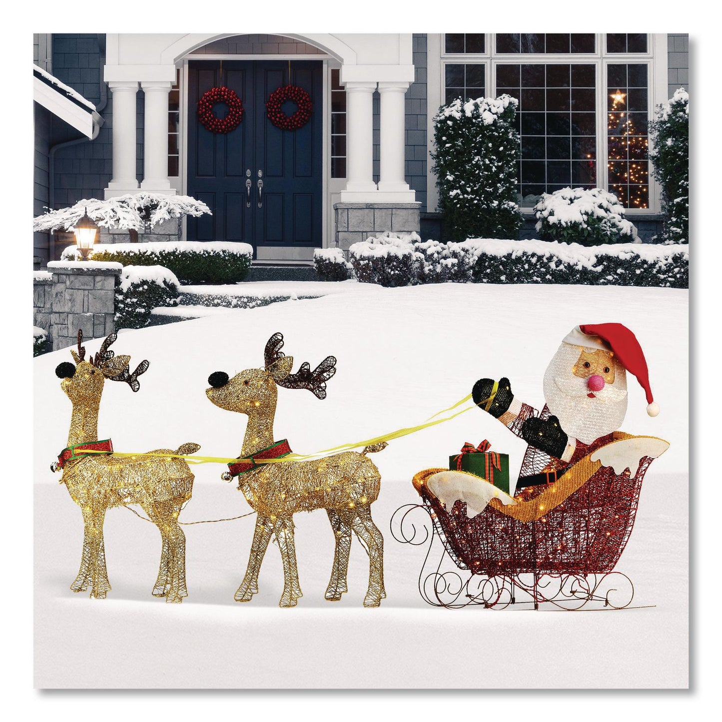 National Tree Company® Santa and Reindeer, AC Powered, Warm White LED Lights, 11.25" x 30.75" x 33.5", Champagne (NTTDF245001C)
