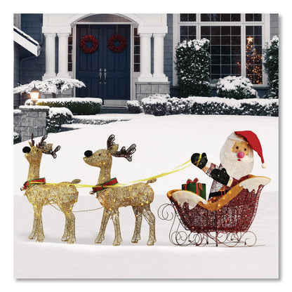 National Tree Company® Santa and Reindeer, AC Powered, Warm White LED Lights, 11.25" x 30.75" x 33.5", Champagne (NTTDF245001C)