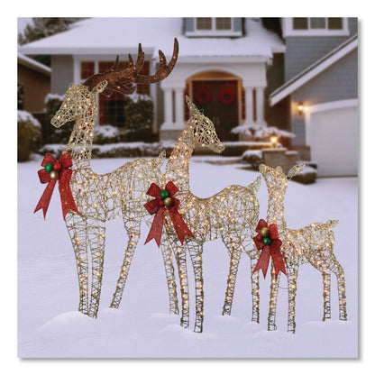 National Tree Company® Champagne Glitter Deer Family, AC Powered, Warm White LED Lights, 27" x 8.5" x 60", Champagne (NTTDF370001U)