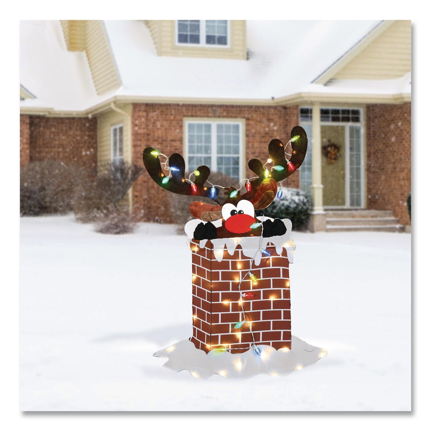 National Tree Company® Pre-Lit Reindeer Stuck in Chimney Decoration, AC Powered, Blue/Green/Red/Yellow LED Lights, 12" x 33" x 47", Red (NTTDF21070015L)