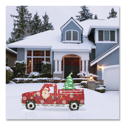 National Tree Company® Pre-Lit Santa in Red Truck, AC Powered, Blue/Green/Red/Yellow LED Lights, 11" x 46" x 27", Red (NTTDF21070018L)