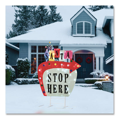National Tree Company® Pre-Lit Vintage Vegas Santa Sign, AC Powered, Cool White/Red/Warm White LED Lights, 12" x 36" x 50.5", Red (NTTDF21078001C)