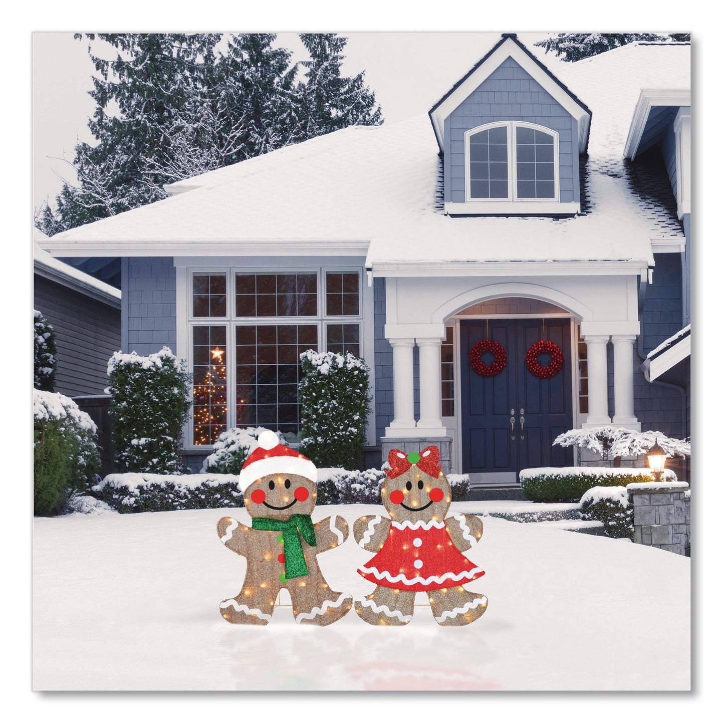 National Tree Company® Pre-Lit Gingerbread Cookie Couple, AC Powered, Warm White LED Lights, 12" x 24" x 35", Assorted Colors (NTTDF21080006L)