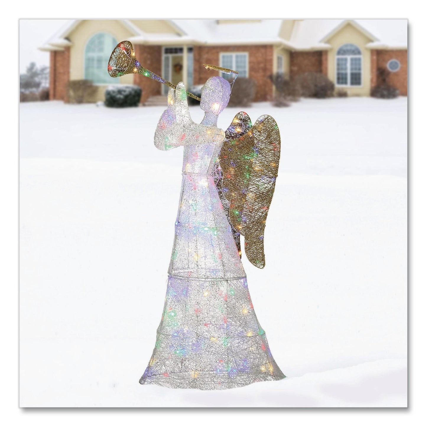 National Tree Company® Trumpeting White Angel, AC Powered, Blue/Green/Red/Yellow LED Lights, 18" x 33" x 60", White (NTTDF21210001L)