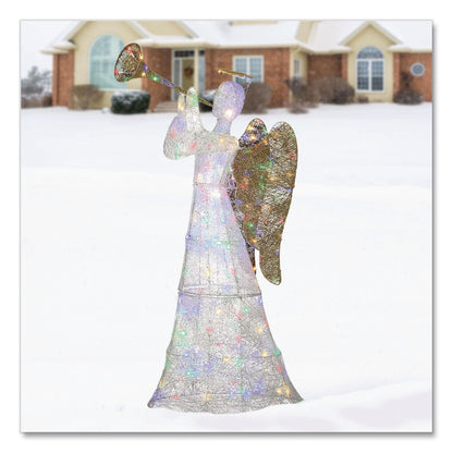 National Tree Company® Trumpeting White Angel, AC Powered, Blue/Green/Red/Yellow LED Lights, 18" x 33" x 60", White (NTTDF21210001L)
