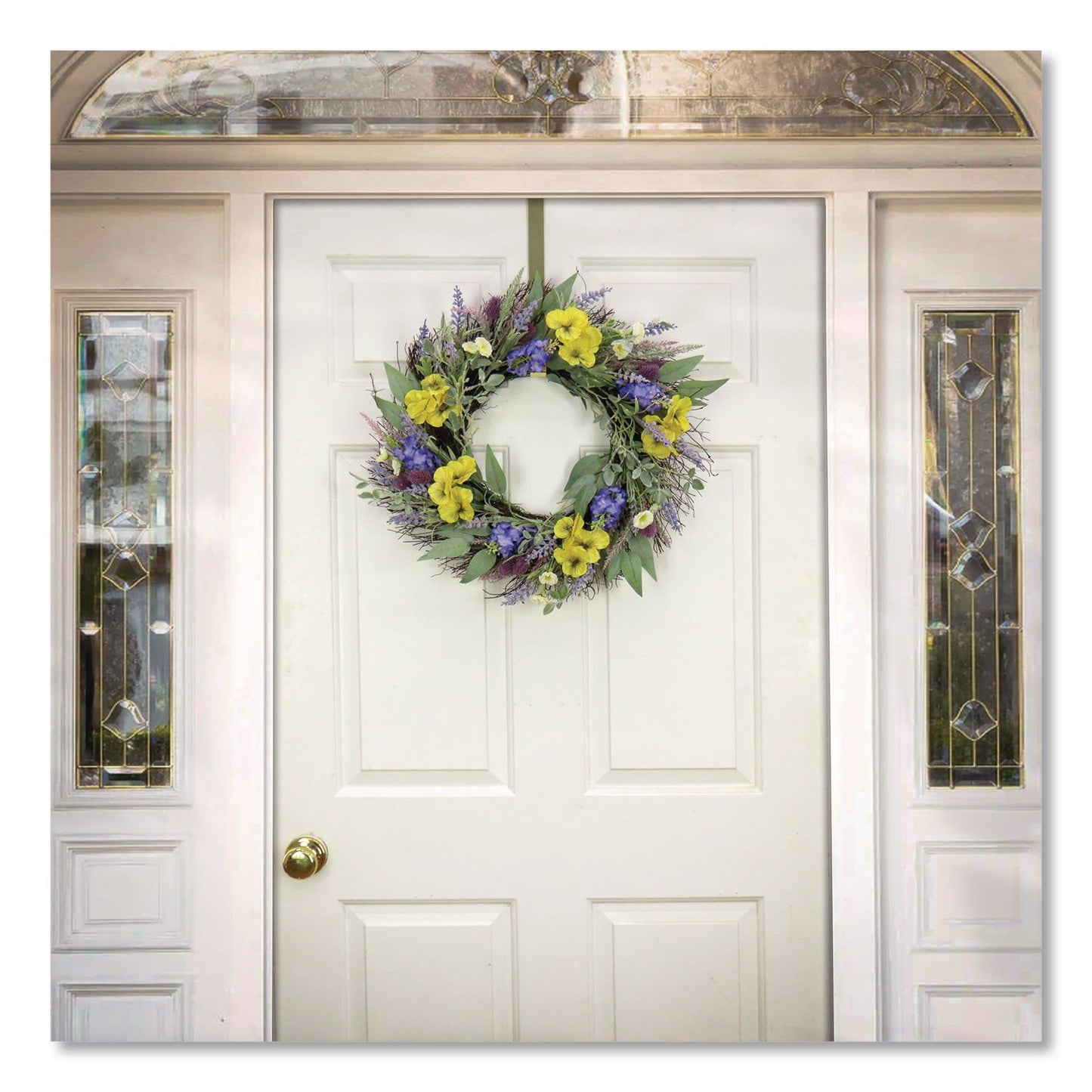 National Tree Company® Pansy and Lavender Wreath, 22" Diameter x 4.5" h, Yellow (NTTDL8765F22224)