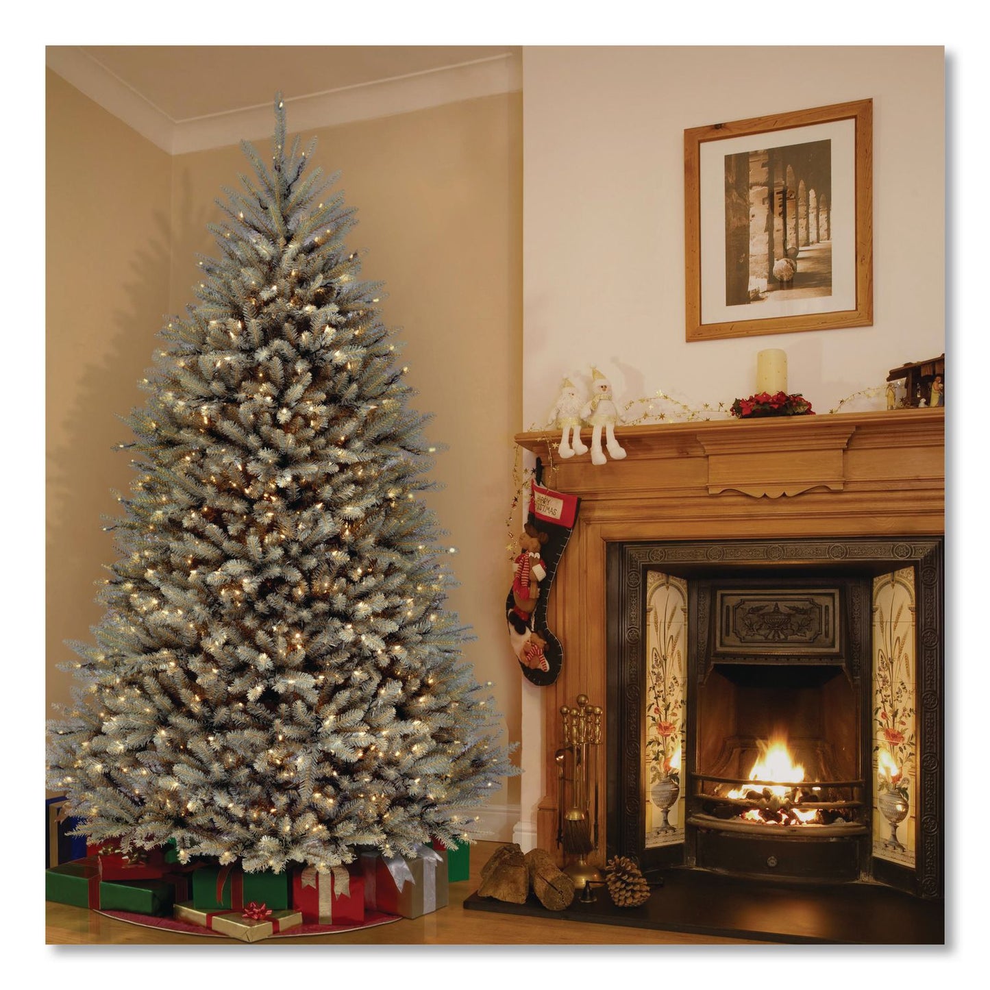 National Tree Company® Pre-Lit Dunhill Fir Blue Spruce Tree, 59" x 59" x 90", Blue Tree, Green Tree Stand (NTTDUBH75LO)