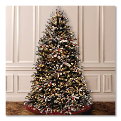 National Tree Company® Pre-Lit Dunhill Fir Snowy Tree, 55" x 55" x 84", Green Tree, Green Tree Stand (NTTDUF30070)