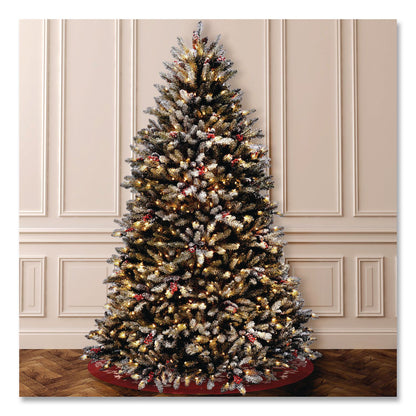 National Tree Company® Pre-Lit Dunhill Fir Snowy Tree, 59" x 59" x 90", Green Tree, Green Tree Stand (NTTDUF30075)
