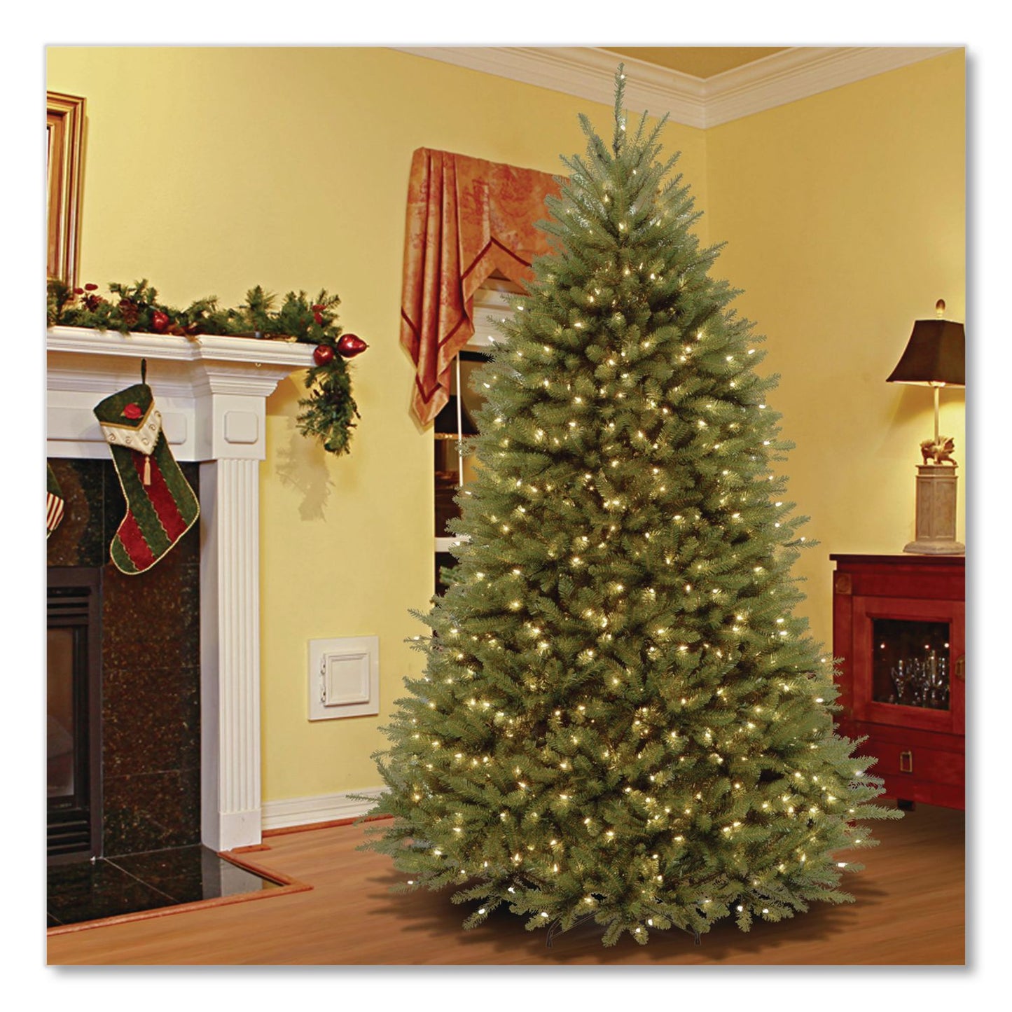 National Tree Company® Pre-Lit Dunhill Fir Tree with PowerConnect, Dual Color Lights, 52" x 52" x 84", Green Tree, Green Tree Stand (NTTDUH3D3070)