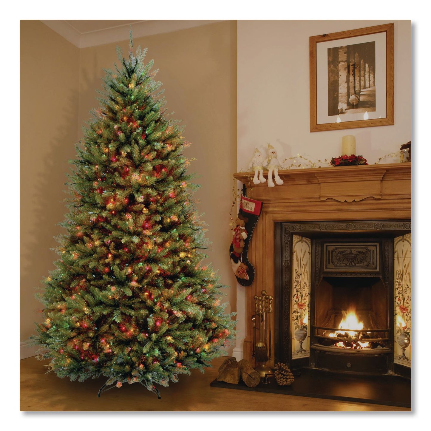 National Tree Company® Pre-Lit Dunhill Fir Tree, 59" x 59" x 90", Green Tree, Green Tree Stand (NTTDUH75RLO)