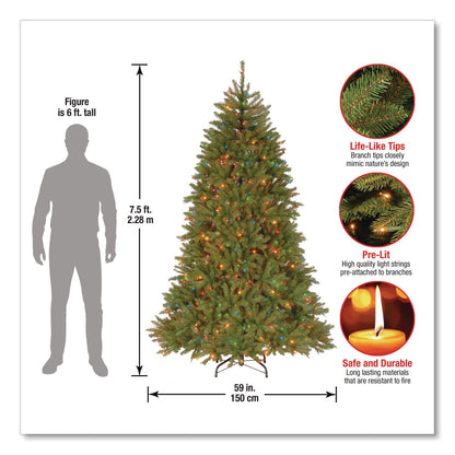 National Tree Company® Pre-Lit Dunhill Fir Tree, 59" x 59" x 90", Green Tree, Green Tree Stand (NTTDUH75RLO)