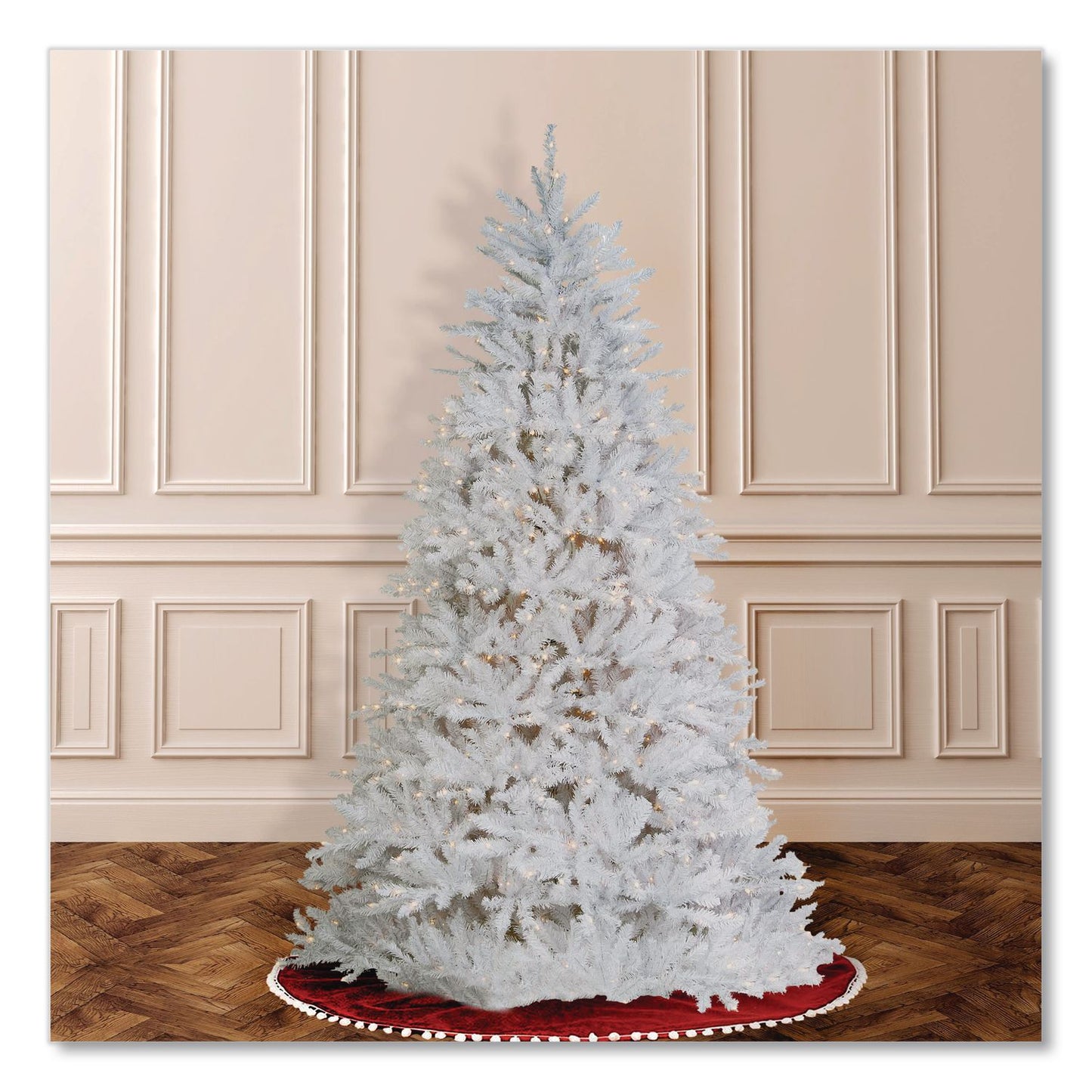 National Tree Company® Pre-Lit Dunhill Fir White Tree, 55" x 53" x 78", White Tree, White Tree Stand (NTTDUWH65LO)