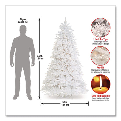 National Tree Company® Pre-Lit Dunhill Fir White Tree, 55" x 53" x 78", White Tree, White Tree Stand (NTTDUWH65LO)