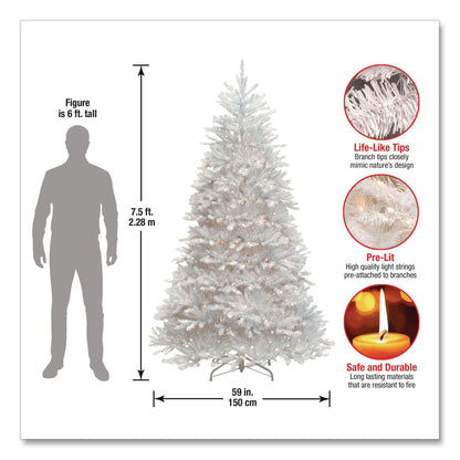 National Tree Company® Pre-Lit Dunhill Fir White Tree, 59" x 59" x 90", White Tree, White Tree Stand (NTTDUWH75LO)