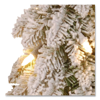 National Tree Company® Pre-Lit Snowy Downswept Forest Slim Tree, 19" x 19" x 60", Green Tree, White Square Metal Plate (NTTFTDF160ALO)