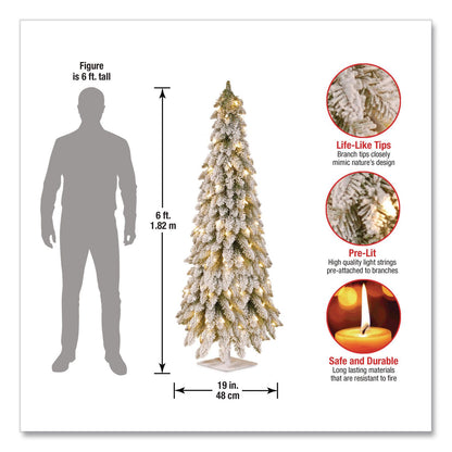 National Tree Company® Pre-Lit Snowy Downswept Forest Slim Tree, 19" x 19" x 60", Green Tree, White Square Metal Plate (NTTFTDF160ALO)