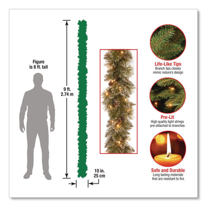 National Tree Company® Pre-Lit Glittery Bristle Pine Garland, AC Powered, Clear Incandescent Lights, 108" Long, Green (NTTGB33009A1)
