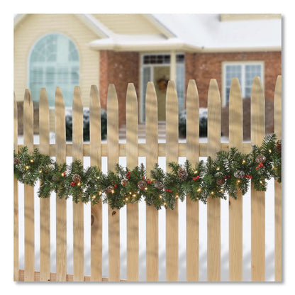 National Tree Company® Pre-Lit Glittery Mountain Spruce Garland, AC Powered, Clear Incandescent Lights, 108" Long, Green (NTTGLM13009A1)