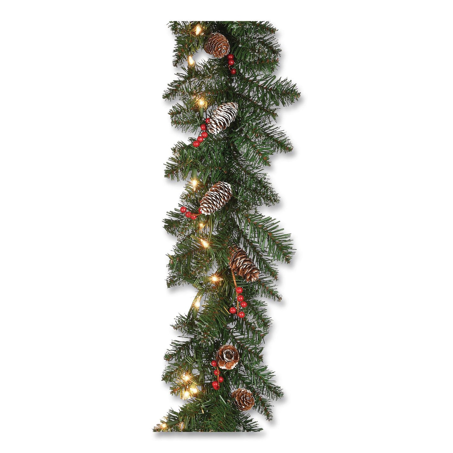 National Tree Company® Pre-Lit Glittery Mountain Spruce Garland, AC Powered, Clear Incandescent Lights, 108" Long, Green (NTTGLM13009A1)