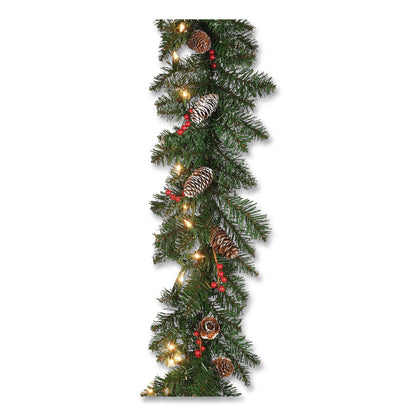National Tree Company® Pre-Lit Glittery Mountain Spruce Garland, AC Powered, Clear Incandescent Lights, 108" Long, Green (NTTGLM13009A1)