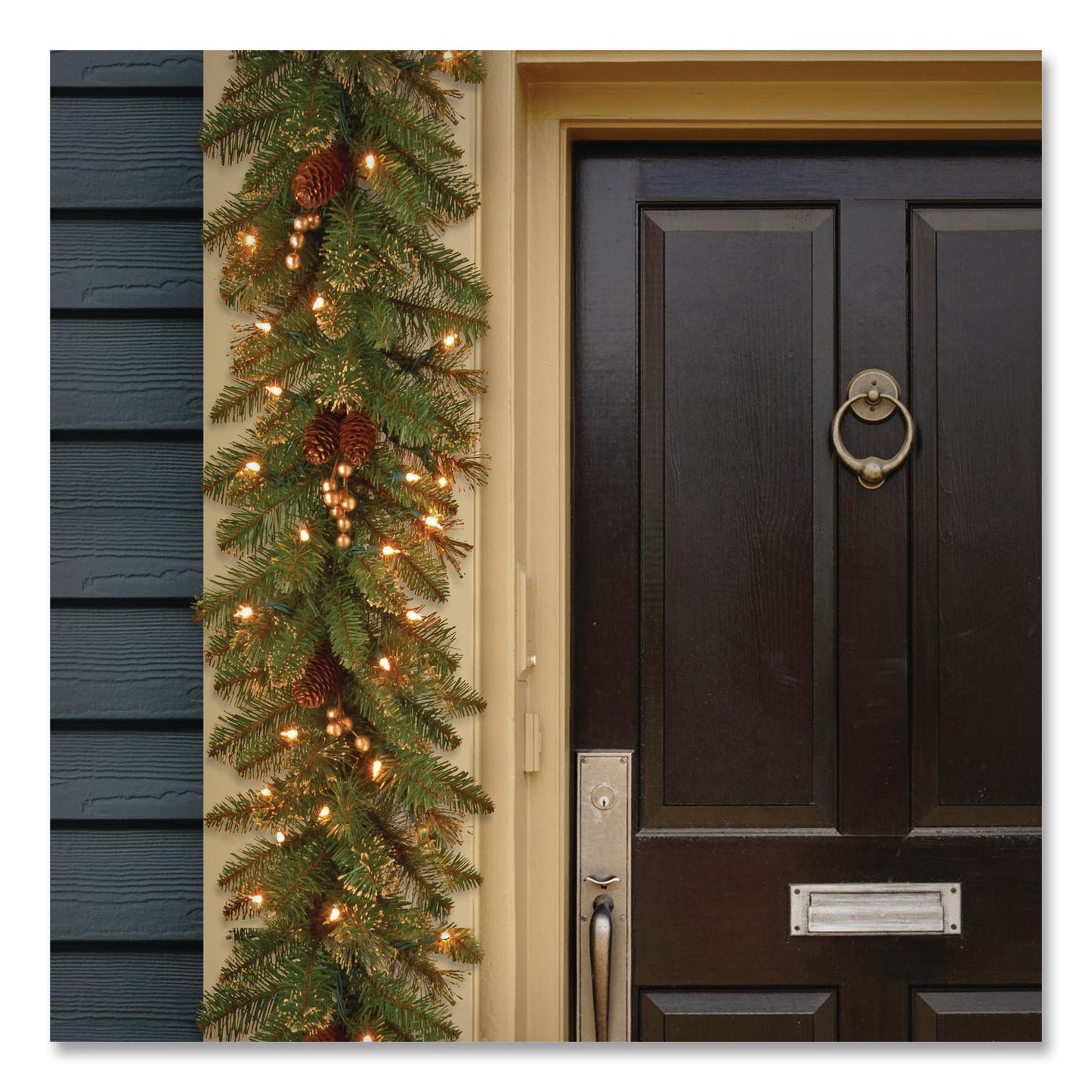 National Tree Company® Pre-Lit Glittery Pine Gold Garland, AC Powered, Clear Incandescent Lights, 108" Long, Green (NTTGPG33419A)
