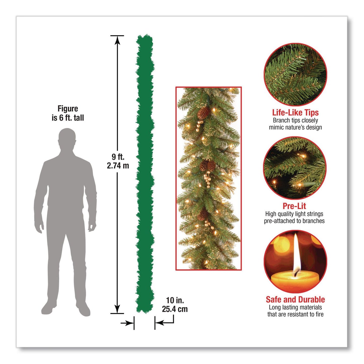 National Tree Company® Pre-Lit Glittery Pine Gold Garland, AC Powered, Clear Incandescent Lights, 108" Long, Green (NTTGPG33419A)
