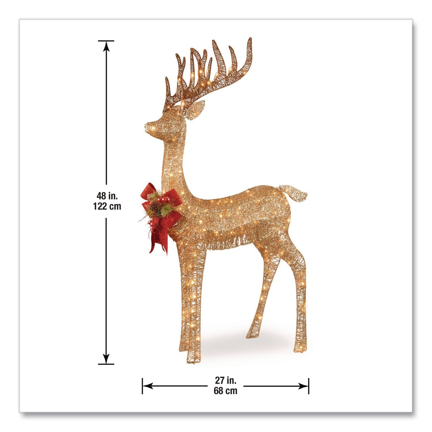 National Tree Company® Pre-Lit Standing Reindeer, AC Powered, Warm White LED Lights, 20.5" x 27" x 48", Champagne (NTTDF105010U)