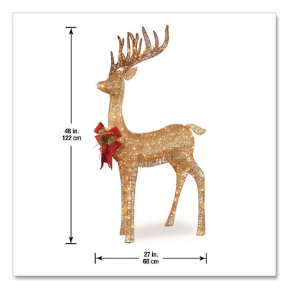 National Tree Company® Pre-Lit Standing Reindeer, AC Powered, Warm White LED Lights, 20.5" x 27" x 48", Champagne (NTTDF105010U)