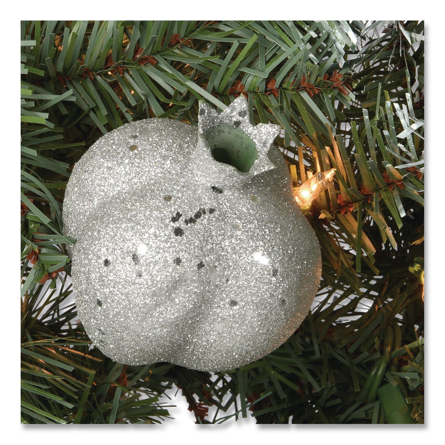 National Tree Company® Pre-Lit Glittery Pine Pomegranate Garland, AC Powered, Clear Incandescent Lights, 108" Long, Green (NTTGTP13029B1)