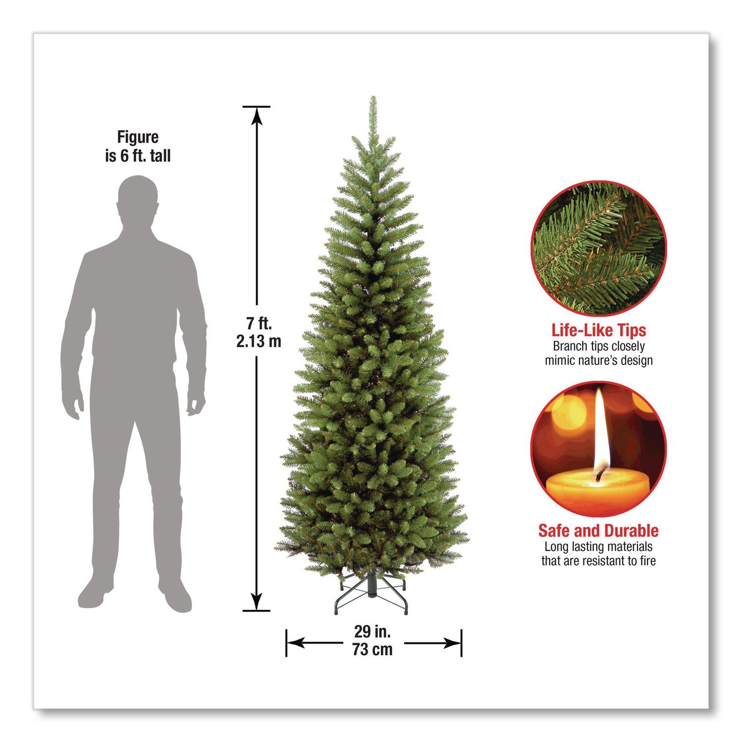 National Tree Company® Kingswood Fir Pencil Tree, 29" x 29" x 84", Green Tree, Green Tree Stand (NTTKW750070)