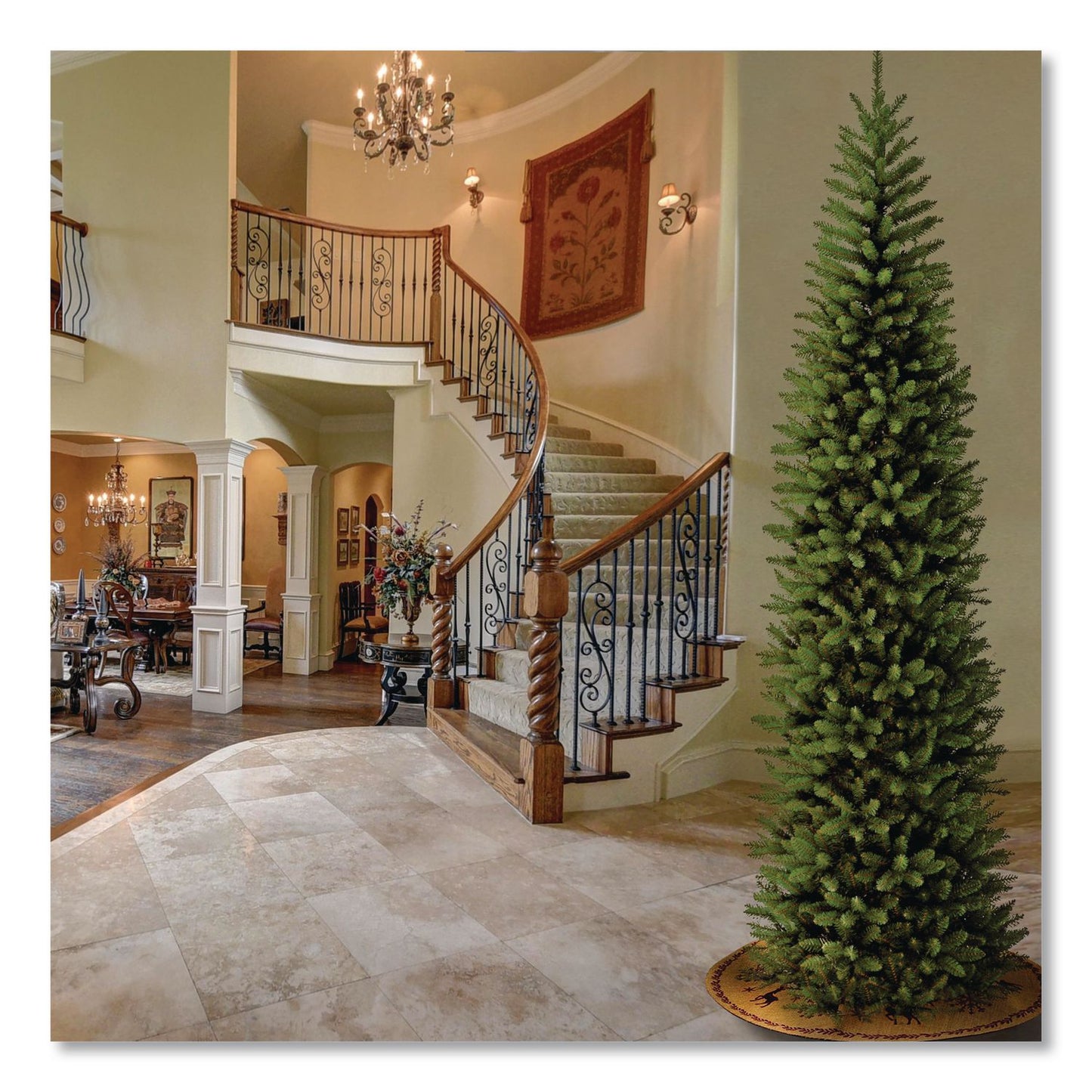National Tree Company® Kingswood Fir Pencil Tree, 46" x 46" x 144", Green Tree, Green Tree Stand (NTTKW7500120)