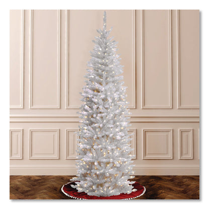National Tree Company® Pre-Lit Kingswood Fir Pencil Tree, 28" x 28" x 78", White Tree, White Tree Stand (NTTKWW730065)