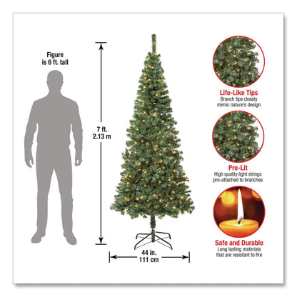 National Tree Company® Pre-Lit Linden Spruce Slim Tree, 31" x 31" x 90", Green Tree, Green Tree Stand (NTTLIN8304L75)