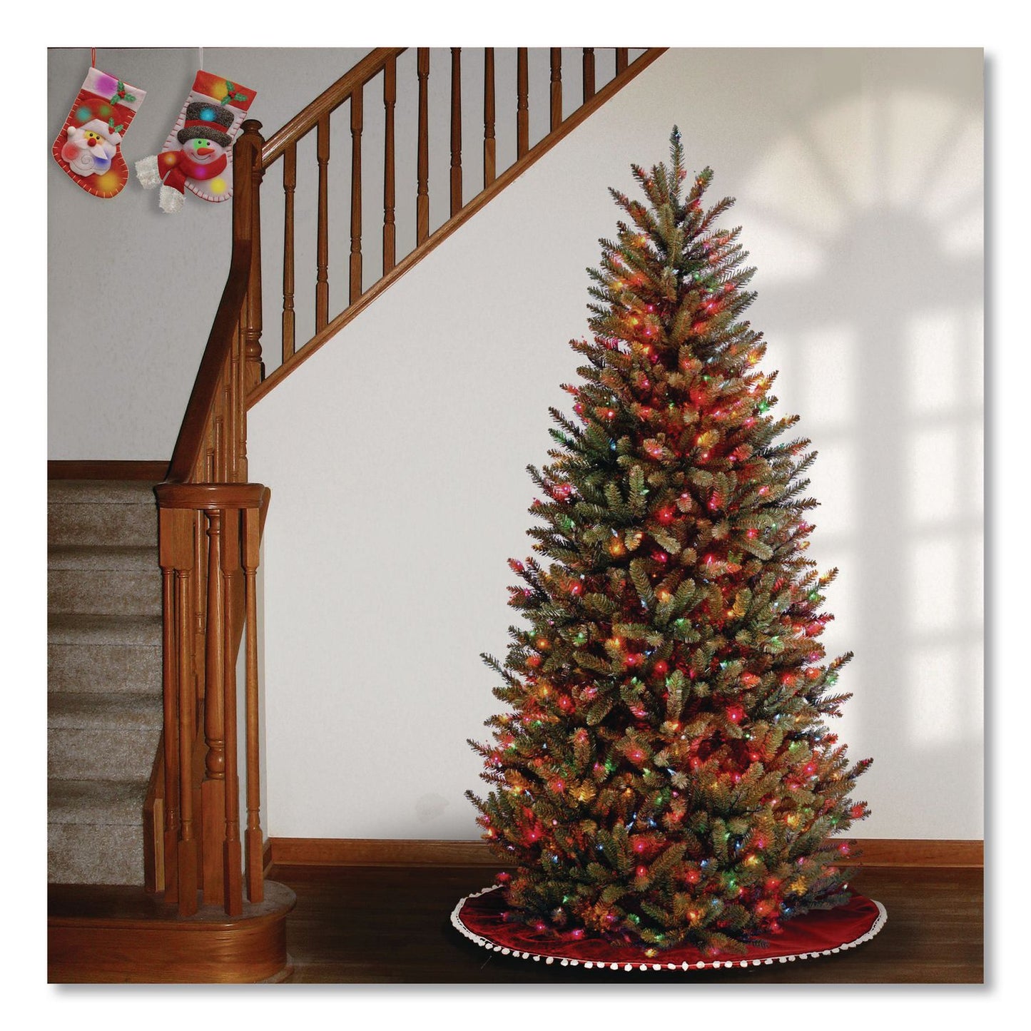 National Tree Company® Pre-Lit Natural Fraser Fir Slim Tree, 40" x 40" x 78", Green Tree, Green Tree Stand (NTTNAFFSLH165RL)