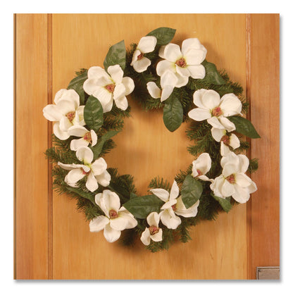 National Tree Company® North Valley Spruce Magnolia Wreath, 24" Diameter x 3.5"h, White (NTTNRV71324W)