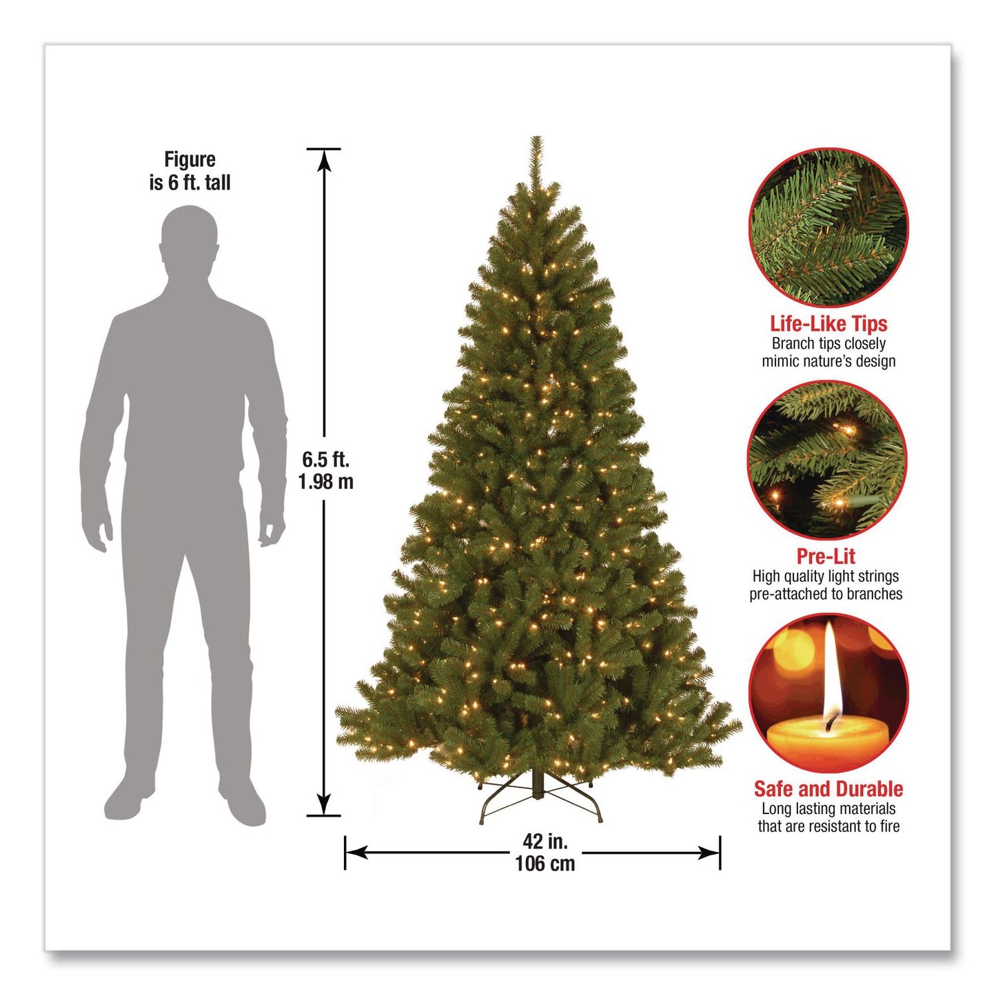National Tree Company® Pre-Lit North Valley Spruce Tree, Clear Lights, 42" x 42" x 78", Green Tree, Green Tree Stand (NTTNRV730065)