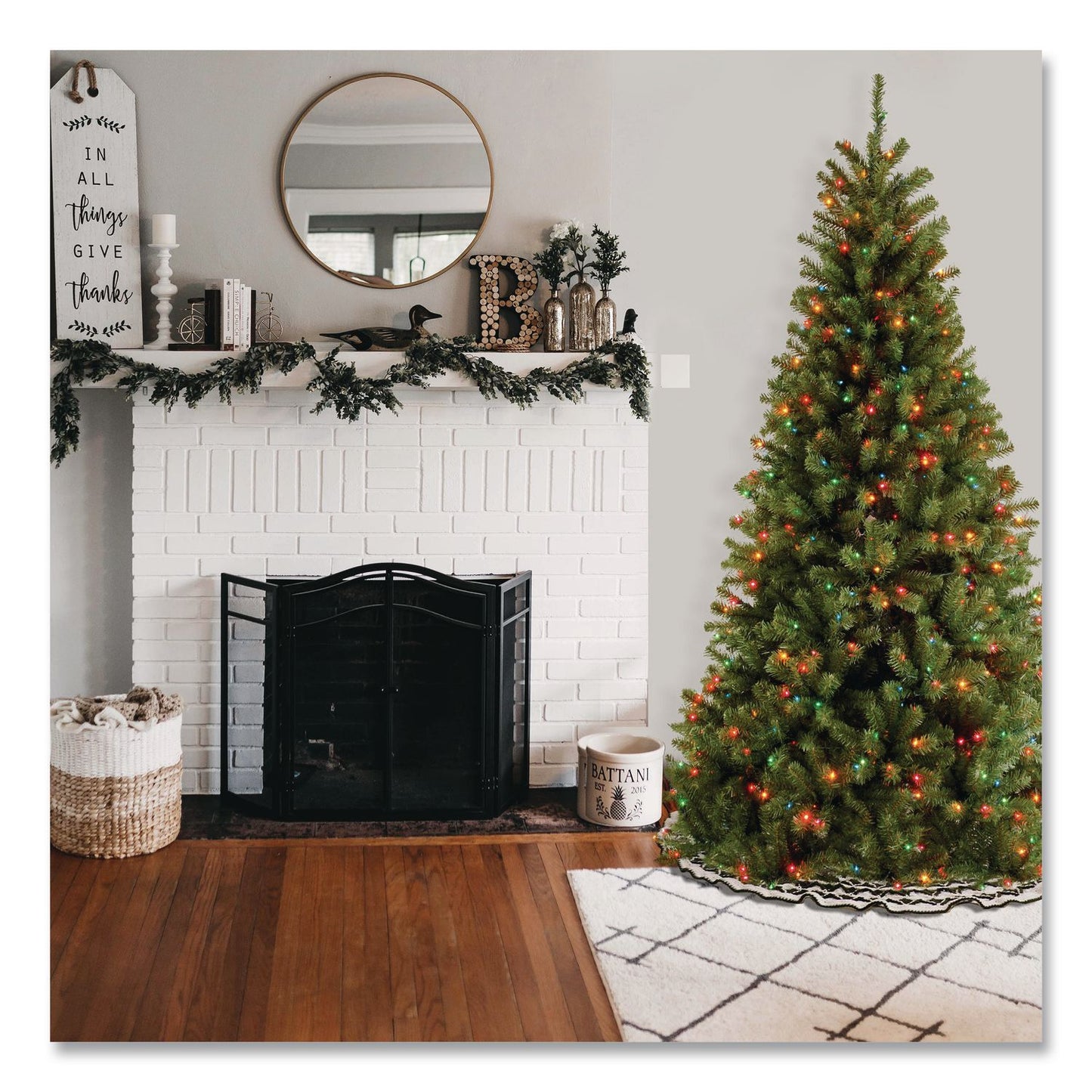 National Tree Company® Pre-Lit North Valley Spruce Tree, 42" x 42" x 78", Green Tree, Green Tree Stand (NTTNRV730165)