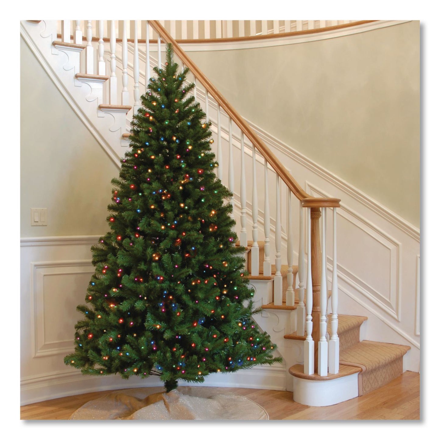 National Tree Company® Pre-Lit North Valley Spruce Tree, 47" x 47" x 84", Green Tree, Green Tree Stand (NTTNRV730170)