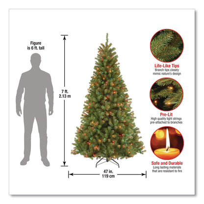 National Tree Company® Pre-Lit North Valley Spruce Tree, 47" x 47" x 84", Green Tree, Green Tree Stand (NTTNRV730170)