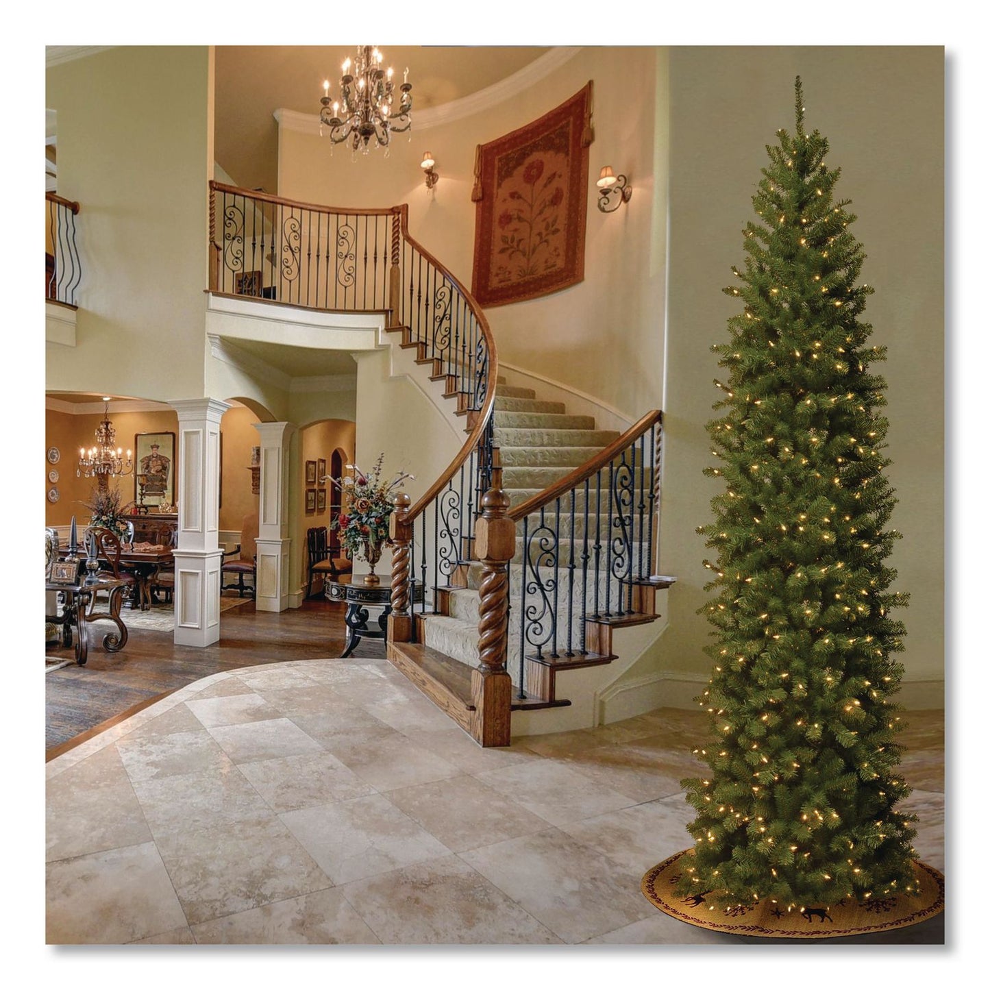 National Tree Company® Pre-Lit North Valley Spruce Pencil Slim Tree, 40" x 40" x 108", Green Tree, Green Tree Stand (NTTNRV735890)
