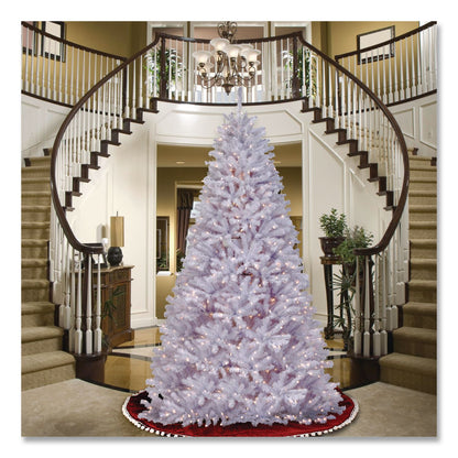 National Tree Company® Pre-Lit North Valley Spruce White Tree, 65" x 65" x 108", White Tree, White Tree Stand (NTTNRVW730290)