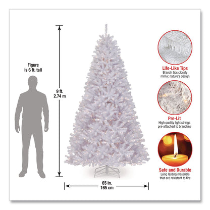 National Tree Company® Pre-Lit North Valley Spruce White Tree, 65" x 65" x 108", White Tree, White Tree Stand (NTTNRVW730290)
