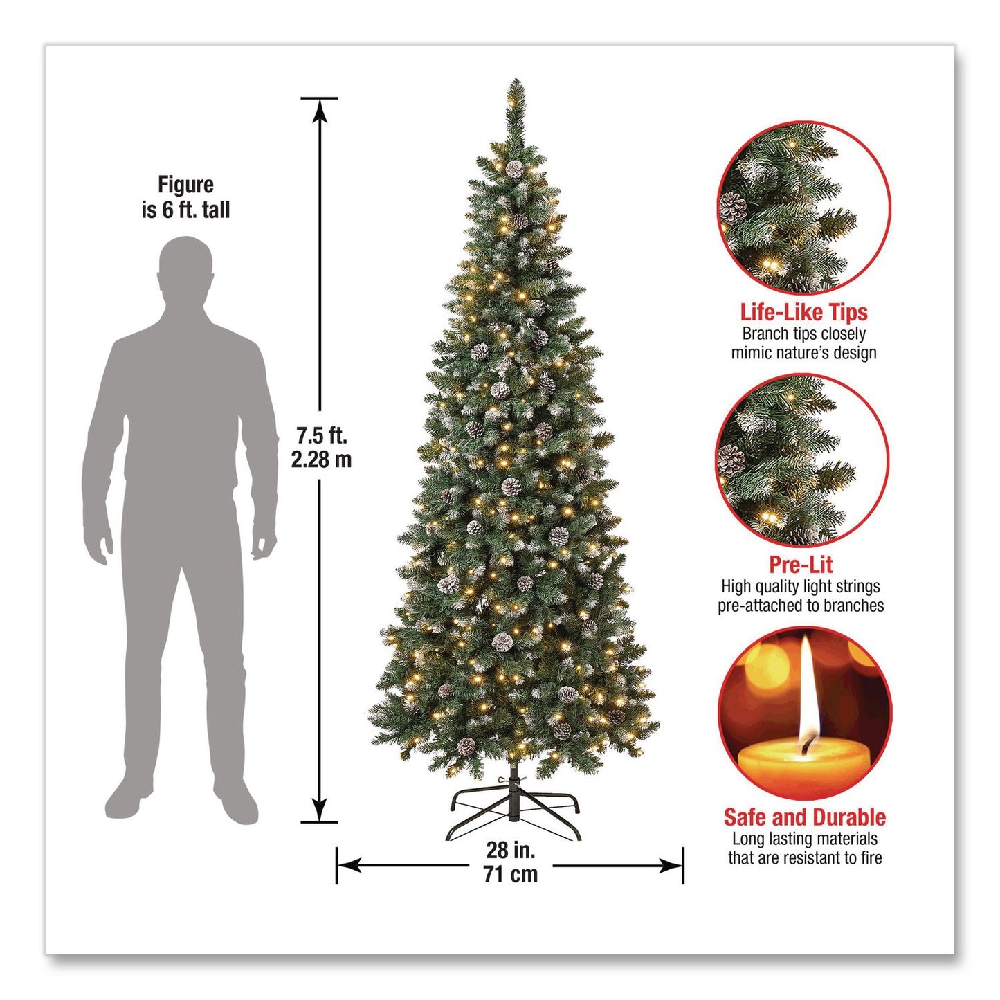 National Tree Company® Pre-Lit Oakley Hills Slim Tree, 31" x 31" x 90", Green Tree, Green Tree Stand (NTTOAK8304L75)