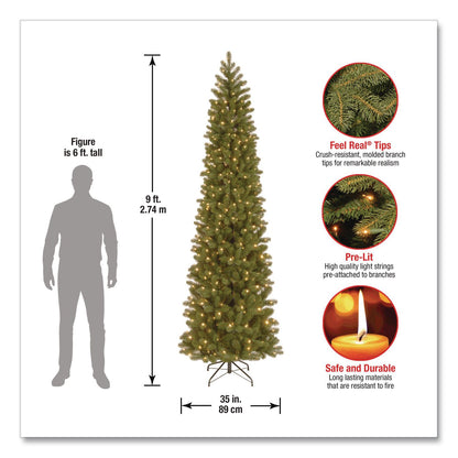 National Tree Company® Pre-Lit Downswept Douglas Fir Pencil Slim Tree, 35" x 35" x 108", Green Tree, Green Tree Stand (NTTPEDD439290)