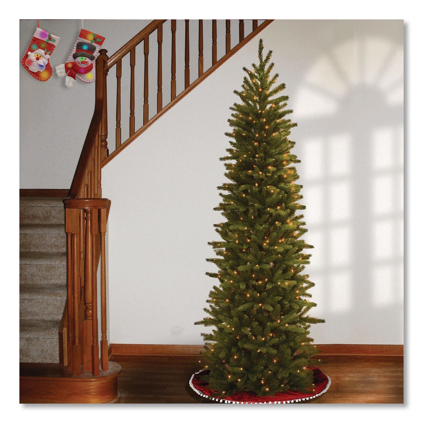 National Tree Company® Pre-Lit Grande Fir Pencil Slim Tree, 30" x 30" x 78", Green Tree, Green Tree Stand (NTTPEGF433465)